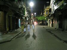 another empty street by night just off Hoan Kiem Lake in the center of Hanoi